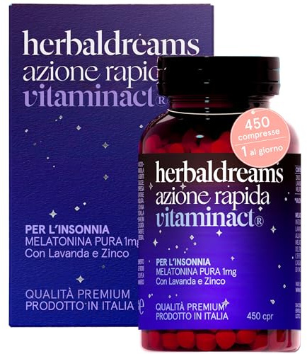 Melatonina Per Dormire Azione Forte - Tecnologia di Tripla Macinazione per un Assorbimento Rapido – 450 Compresse - 1 Mg di Melatonina Pura - Potenziata con Lavanda e Zinco - Prodotto in Italia.
