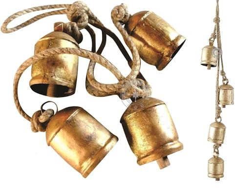 Set of 4 Shabby Chic Country Style Rustic Metal Hanging Giant Cow Bells Christmas Tree Decorations Bells