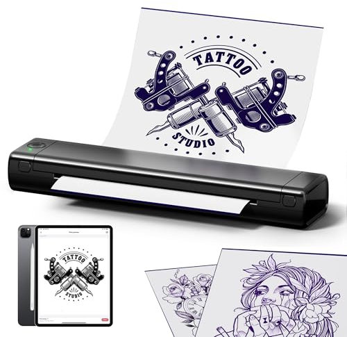 Zoolion M08F Schwarz Tattoo Drucker Bluetooth, Tattoo Stencil Drucker mit 10 Tattoo Transfer Papier, Thermodrucker Tattoo kompatibel mit Smartphone & PC, Tattoo Drucker für Anfänger, Tattoo Künstler