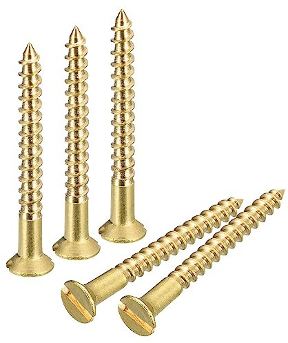 sourcing map Tornillos de latón para madera, 60 unidades, M2,5 x 25 mm, cabeza plana, tornillo autorroscante avellanado para muebles de carpintería