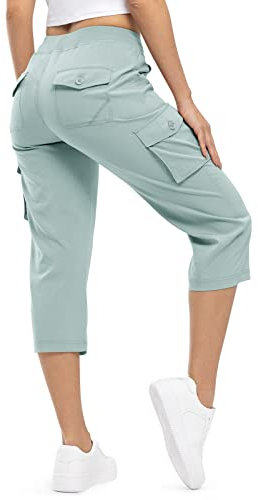 donhobo 3/4-Hosen für Damen Cargo Capris Outdoorhose Schnell Trocknende Wanderhose Shorts Trekkinghose Camping Sommer Atmungsaktiv Freizeit Hose (Grau Blau, M)