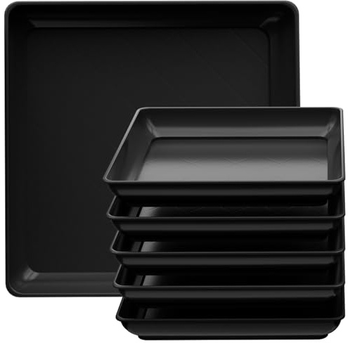 Tectsia Square Plant Saucer 30cm 12Inch 5 Pack, Planter Trays for Flower Pots, Plant Water Catcher Drip Dishes, Plastic Bottom Watering Plates Indoors and Outdoors - Black
