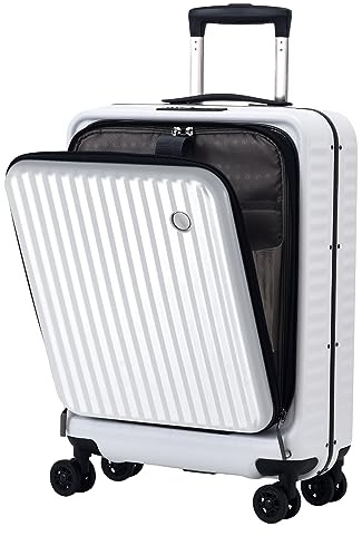 Bagage à main 16 pouces avec 2 compartiments pour ordinateur portable 14 et 15, mallette à roulettes 16,14 x 8 x 17,12, valise rigide légère en ABS + PC pour voyage d'affaires, blanc laiteux