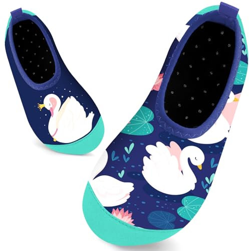 Kids Swim Water Shoes for Girls Toddlers Baby Aqua Socks for Kids Quick Dry Pool Beach Barefoot Children（Crowned Swan 32/33