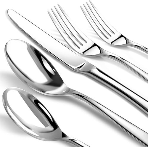 Silverware Set for 12, Heavy Duty Stainless Steel Cutlery Set Flatware Set,60 Piece Premium Silverware, Mirror Polished Modern Cutlery include Fork Knife Spoon Set,Dishwasher Safe