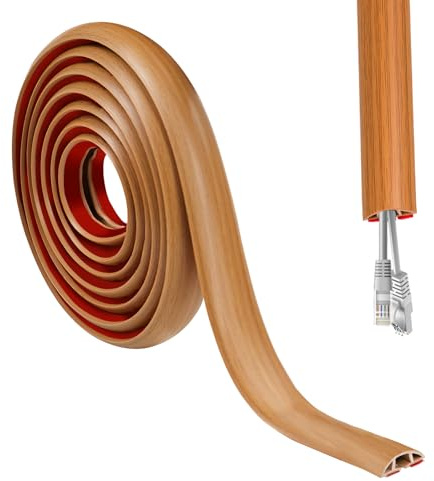 Dikariya Kabelkanal flexibel PVC självhäftande golv och kabelskydd för kontor, konserter, snubblande fall (brun träådring, D30 1 m x 30 mm) | Kabelränna, kabelskydd, kabelskydd, självhäftande golvskydd för hem, kontor, skola, lager