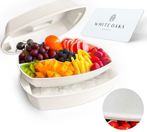 15 Stone-Colored Chilled Serving Tray - 3-Tier Ice Party Platter with 4 Compartments, Ice Tray & Lid, BPA-Free Melamine, Dishwasher & Freezer Safe for Fruits & Vegetables - Cutting Board Included