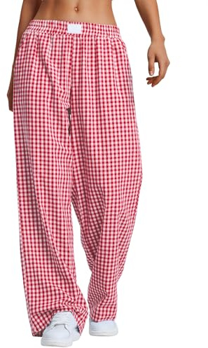 Rapbin Women's Pyjamas Pants Loungewear Cotton Lounge Trousers with Pockets | Summer 2026 Ladies Plaid Soft Lounge Pants Stripe Sleepwear Gingham Casual Pj Trousers