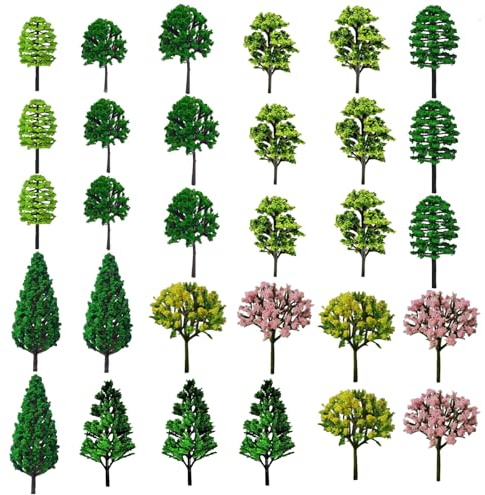 MIPIACE 30 Piezas Árboles Modelos Arboles Maquetas de Tren 3.5-6.5 cm Árboles en Miniatura Multitipo Modelo de Árbol Ferrocarril Modelo Árbol Diorama para DIY Paisaje de Tren y Arquitectura