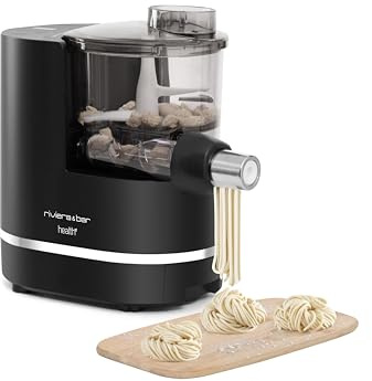riviera&bar Machine à Pâtes - Balance Intégrée, 220W, 2 Programmes Automatique/Semi-Automatique - 8 Types de Pâtes, Programme Sans Gluten - Sécurité Avancée, Nettoyage Facile - Noir