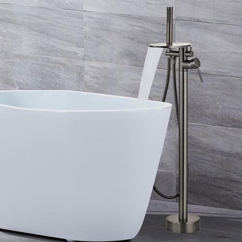 NBTRXWAFR Baignoire à Robinet autoportant Waterfall avec Douche Baignoire à Robinet Debout à Levier Unique 2 Modes rotative à 360 °,Gris