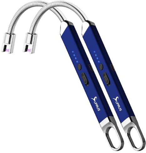 SUPRUS Rechargeable USB Arc Electric Lighetrs with Safety Switch 360° Flexible Neck Flameless Grill Long Lighters for Candle Camping Cooking (Dark Blue, 2Packs)