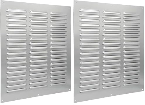 La Ventilazione GAL3030R Griglia di ventilazione rettangolare in metallo da sovrapporre con rete antisetto. Dimensioni 300x300 mm. Colore alluminio (Confezione da 2)