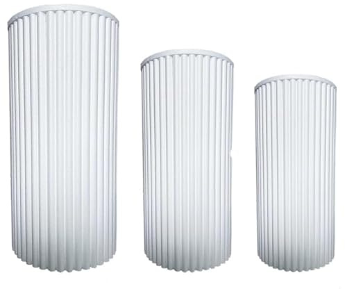 LoviStore Cilindri Polistirolo Smerlati 3 Pezzi, Set 90x40 80x30 70x25 cm Colonne Rigate Plissettate Decorative Impilabili per Cake Design Eventi, Alzata Espositore Supporto Torte e Allestimenti
