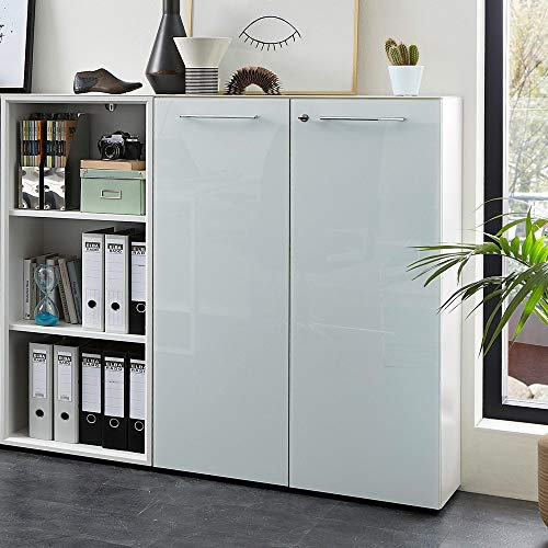 Lomadox Aktenschrank & Regal Set in weiß mit Glasfronten und Glasauflagen - Made in Germany