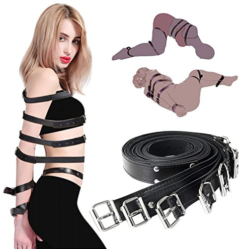 BDSMAGE 7 Stück SM Sex Bondage Sets, BDSM Einstellbar Leder Seile,Handschellen Fesseln Fußfesseln Fetisch Sex Spielzeug für Paar