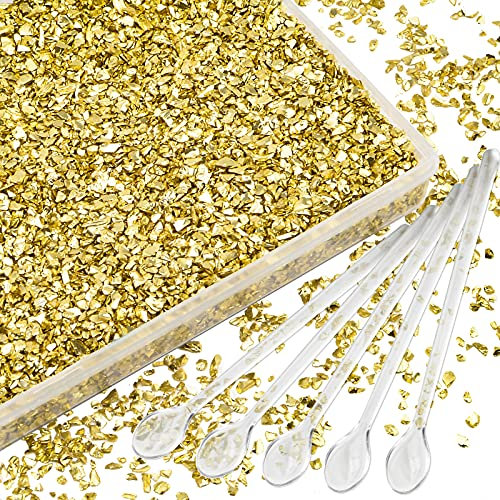 WANDIC Zerkleinertes Glas, 200 g, 2–4 mm, goldfarben, zerkleinertes Glas, unregelmäßige metallische Späne, Streuseln für Kunstharz, Kunsthandwerk, Nagelkunst, Malerei