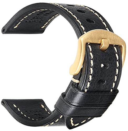 REZERO Bracelet de Montre, Sangle de Montre en Cuir Véritable Tanné Végétal et Cirée à l’Huile, Épais et Léger, Lanière de Remplacement pour Homme, Femme 18mm 19mm 20mm 21mm 22mm 23mm 24mm 26mm