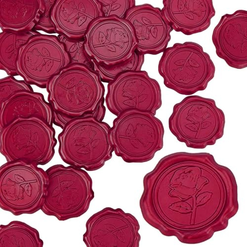 CRASPIRE 25Pcs Red Rose Wax Sealing Stamp Stickers Self Adhesive 30mm