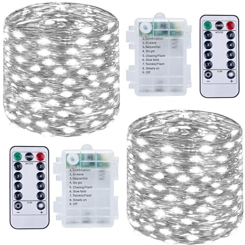 SUNNOW 2 Pezzi Stringa Luci LED - 10M/33FT Catene Luminose 100LED Luci Natalizie Batteria Impermeabile IP65, Esterno/Interni Lucine Decorative per Balcone Giardino Feste Natale (Bianco Freddo)