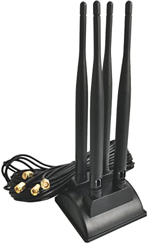 B16DS Doppelfrequenz WiFi Antenne 2.4G/5.8G – 4X 6dBi MIMO Omnidirektional mit 3m Kabel, SMA Adapter und Magnetstandfuß – Signalverstärker für PCIe Netzwerkkarten und Router