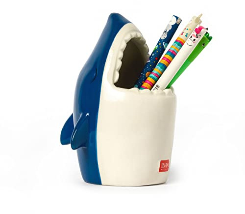 Legami - Portapenne in Ceramica, Desk Friends, Tema Shark, da Scrivania, Dipinti a Mano, Idea Regalo, Desk Organizer