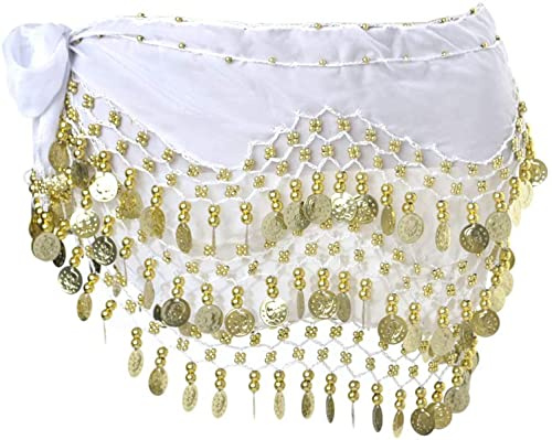 Morices Belly Dance Hip Scarf, Belly Dancing Skirt Hip Scarves with Dangling Gold Coins for Performance Costume Belly Dance Yoga Class