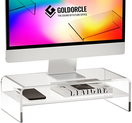 GoldOrcle 2-Tier Acrylic Monitor Stand Riser Clear Computer Monitor Stand for Laptop PC Printer Computer Riser Acrylic Tray Laptop Storage Shelf