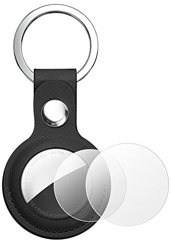 AXFEE Air-Tag Étui de Protection en Cuir, PU Airtag Porte Clé, Étuis pour Apple AirTag Anti-Chute et Anti-Rayures Portable Key Finder pour Clés, Enfants, Animaux Compagnie (Airtag Non Inclus) (Noir)