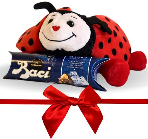 NARAMAKI® Idea Regalo Festa della Mamma 2025 - Peluche Coccinella 20cm + Tubino Baci Perugina 37,5gr - Confezione Regalo (COCCINELLA)