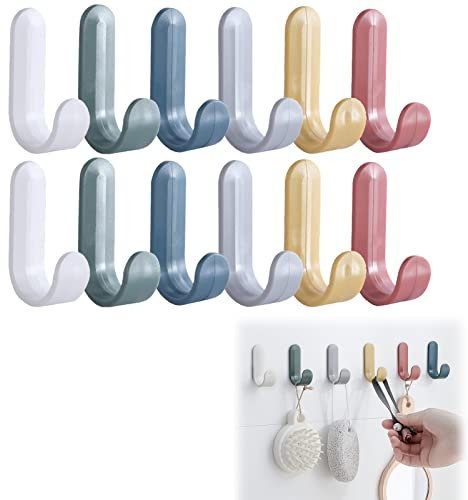 TUKNN Bunte Klebehaken, Wandhaken Selbstklebende, Selbstklebende Handtuchhaken, Bunte Kleiderhaken Kinder, Selbstklebende Haken, Haken Aus Kunststoff, Klebehaken, Bunte Haken Selbstklebend, 12 Stück