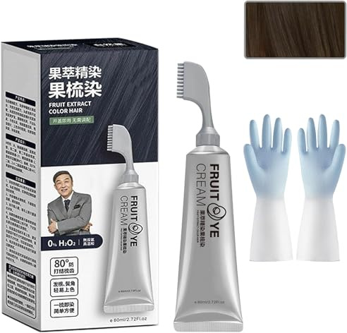 Black Fruit Dyeing Cream, Natural Fruit Extract Color Hair Dye Cream, Plant Hair Dye with Comb and Gloves, Temporary Hair Dye for Gray Hair Coverage for Men and Women (Dark Brown)