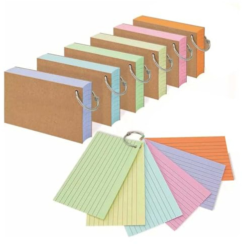 300 PCS Ruled Index Card with Binder Ring, Kraft Paper Notecards Lined Index Cards for Office, School, Home Study, Record, Ideal as Notebooks for Revision & Study Resources, 5 * 3 Inch