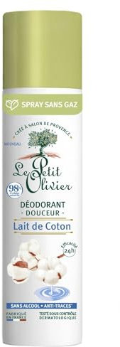 LE PETIT OLIVIER - Déodorant Douceur - Lait de Coton - Efficacité Prouvée 24 h - Sans Alcool - Anti-Traces - 98% D'Origine Naturelle - Respectueux De La Peau - Fabriqué En France - 75 ml