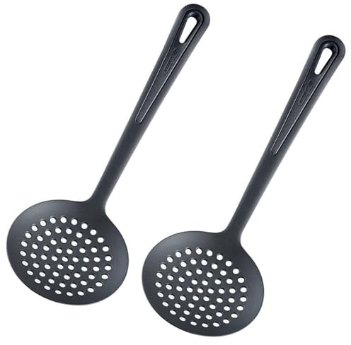 Westmark 2 Schaumlöffel/Schöpf-/Abseihlöffel Gentle – ideal zum Abschöpfen/-tropfen und Herausnehmen aus der Pfanne oder Kochtopf Länge 32,2 cm, – Schwarz, 285022E3