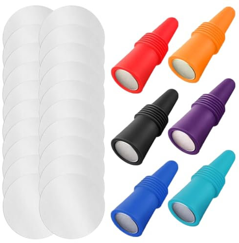 KUMSODE Confezione Da 6 Tappi Per Bottiglie Di Vino In Silicone con 20pcs Salvagoccia Vino, Tappo Per Bottiglia Vino, Tappi Silicone Bottiglie, Tappi Per Bottiglie Di Vino, Riutilizzabile