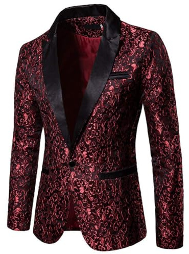 Mifeiwukawa Chaquetas de traje de cachemira jacquard floral para hombre, traje de fiesta, elegante chaqueta de cena para boda, rosso, XS