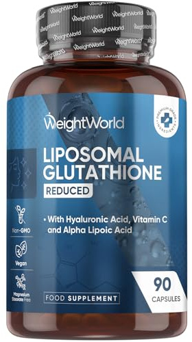 Glutatión Liposomal Reducido, 90 Cápsulas Veganas - Con Vitamina C, Ácido Hialurónico, Ácido Alfa Lipoico y Fosfatidilcolina, Sin OGM ni Estearato de Magnesio