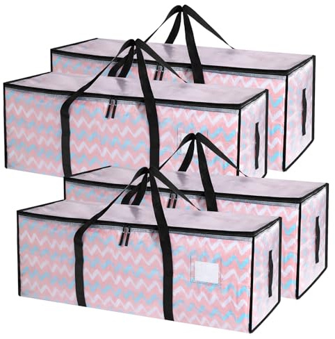 JOJOSEE 4 Pack Clear Clothes Storage Bags, 120L Heavy Duty Moving Bag, Transparent Large Wardrobe Organiser Packing Bags with Zips Lids for Duvet Toys (4 Pack, Clear)