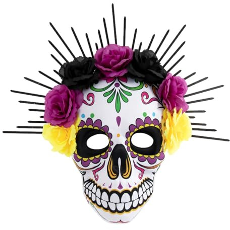 KIPETTO Mardi Gras Mask Venetian Party Mask Sugar Skull Masquerade Masks for Halloween Cosplay Mexican Masquerade Party Costume, Purple