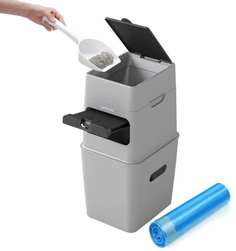 Neakasa PooGuard Poubelle à litière pour chat, déjections canines et couches, avec fenêtre de visualisation, ouverture plus large et sac de recharge de 4 mois (gris)