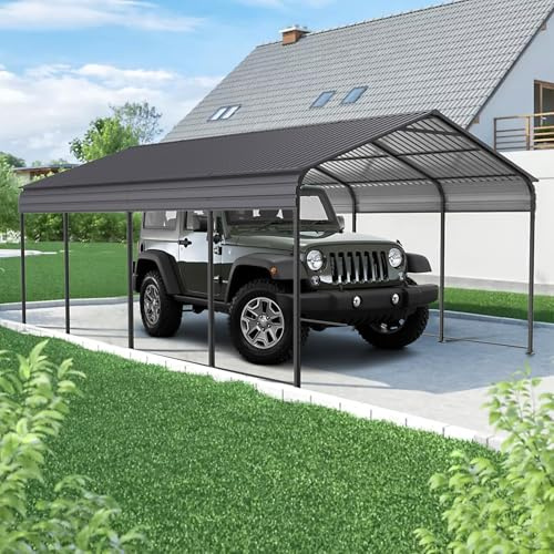 Toldo de metal resistente con techo y marco de acero galvanizado, cobertizo de almacenamiento portátil al aire libre para protección del vehículo