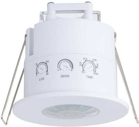 SEBSON PIR Motion Sensor Outdoor IP54 Recessed Ceiling Mounting 6m/360° | LED Suitable 1000W, Programmable PIR Sensor, Ceiling Flush-Mounting, Presence Detector detects Breathing Movements, 3-Wire