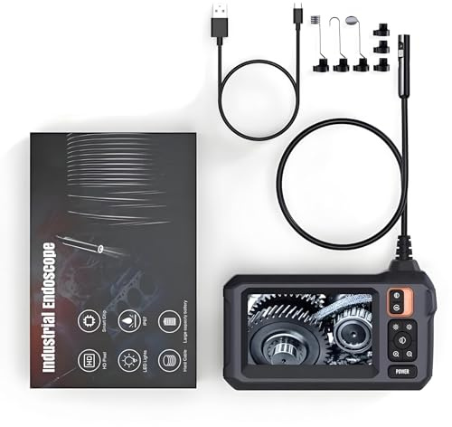 BOGJFC 8mm HD 1080P Industrial Endoscope Camera with 4.3 Inch IPS Screen for Car Repair and Plumbing Pipe Inspection IP67 Waterproof Semi Rigid Cable 1m/5m/10m Orange(1m,8MM Dual Lens)