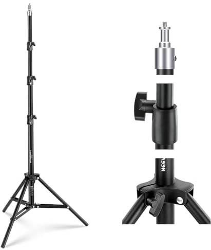 NEEWER BASICS 180 cm/6 fotografistativ, ljusstativ, 4 sektioner, vikbart metallstativ med 1/4 tum skruv och 5/8 tum dubb för kamera, ringljus, tillbehör, maximal belastning: 5 kg, ST180B