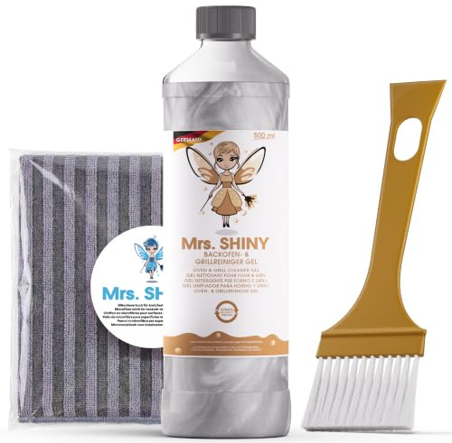 Mrs. SHINY® Detergente Forno Gel 500 ml + Panno e Pennello, Extra Forte | Gel sgrassatore extra forte contro grasso bruciato e incrostazioni – per forno, griglia e teglia da forno