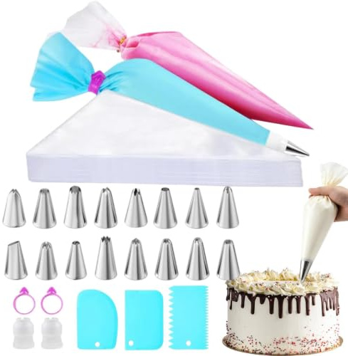 Kit Per Decorazione Torte - Set Di Punte Per Tubazioni Da 16 Pezzi, 100 Sacchetti Antiscoppio | Kit Di Soluzioni Per La Creazione Di Design Per Cupcake, Collezione Di Strumenti Per Modellare La Pastic