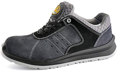 SAFETOE Comfort Wide Fit Safety Shoes - 7331 Man Light Weight Safety Trainers with Composite Plastic Toe Cap, Metal Free Women Size Work Shoes Boots with Breathable Leather Gray 12 UK