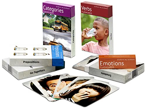 Picture My Picture Five-Set Flash Card Bundle – Speech Therapy Tool for Vocabulary, Communication & Thinking, Scratch-Resistant with Activity Guide, Suitable for Education, ESL & ABA – Set of 200