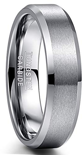 NUNCAD Anello Uomo/Donna Senza Motivo in Tungsteno Anello di semplice per Coppia Bianco/Nero 6mm/ 8mm Formato 29.75